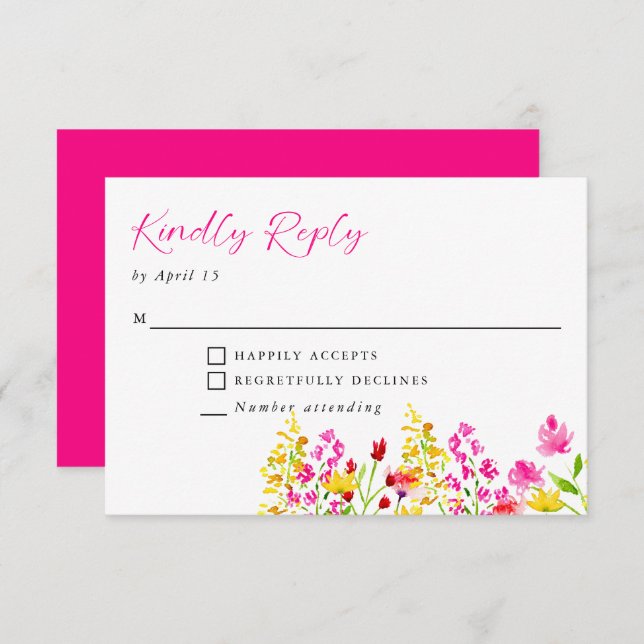 Wildflower Wedding Floral Script Kindly Reply RSVP Card (Front/Back)