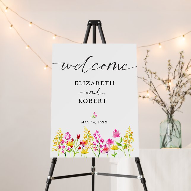 Wildflower Wedding Floral Script Welcome Spring Foam Board (In Situ (Stand))