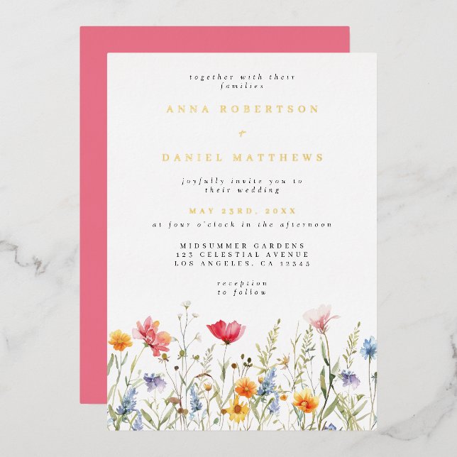 Wildflower Wedding Foil Invitation (Front/Back)