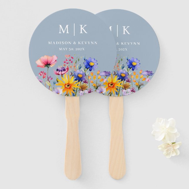  Wildflower Wedding Hand Fan (Front and Back)