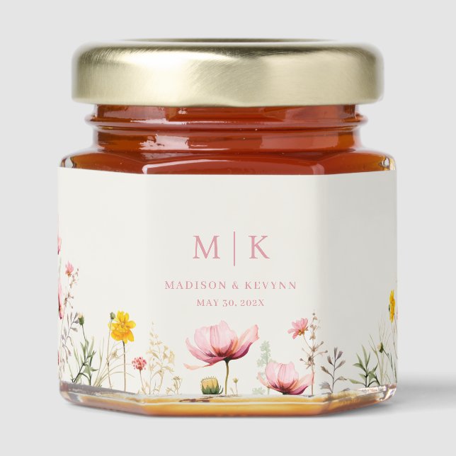 Wildflower Wedding Honey Jar Favors (Front)