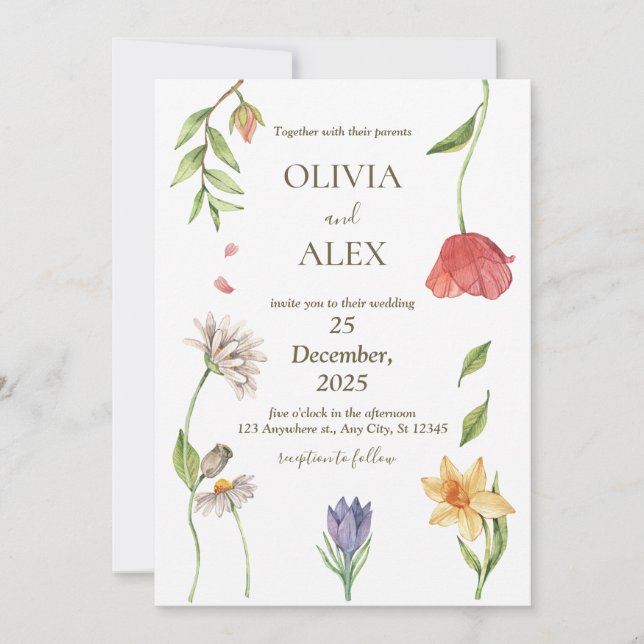 Wildflower Wedding Invitation (Front)