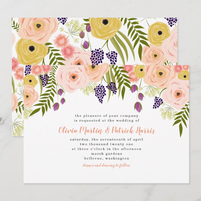 Wildflower Wedding Invitation (Front/Back)