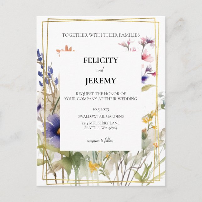 Wildflower Wedding Invitation  Postcard (Front)