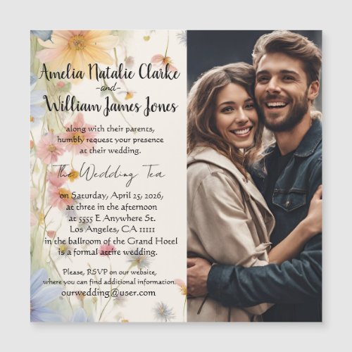 Wildflower Wedding Invitation Thin Magnetic Card