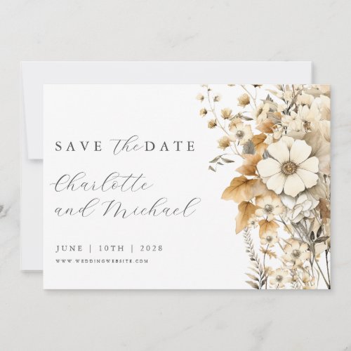 Wildflower Wedding  Ivory Flat Save The Date Card