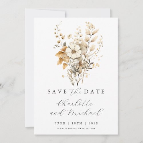 Wildflower Wedding  Ivory Flat Save The Date Card