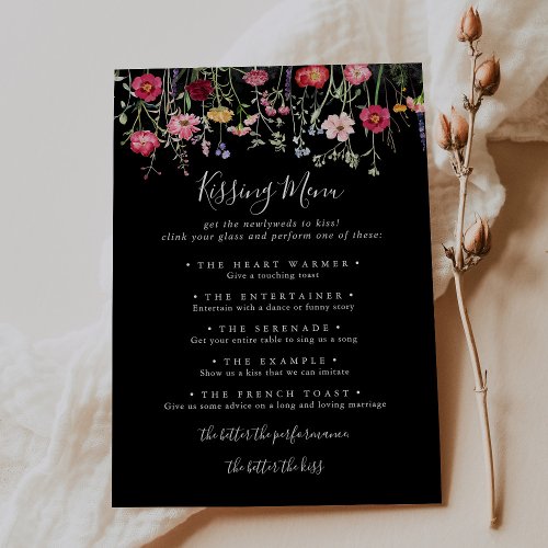 Wildflower Wedding Kissing Menu Game Card