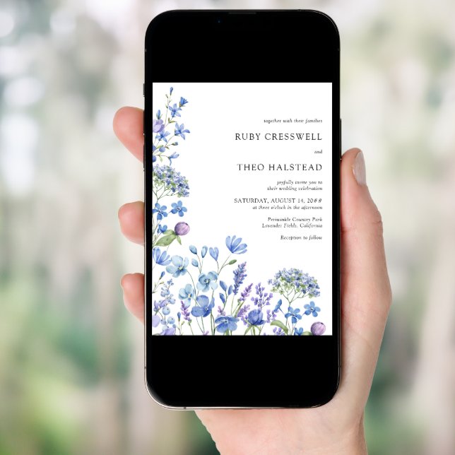 Wildflower Wedding Lilac Periwinkle Floral Photo Invitation (Front Digital)