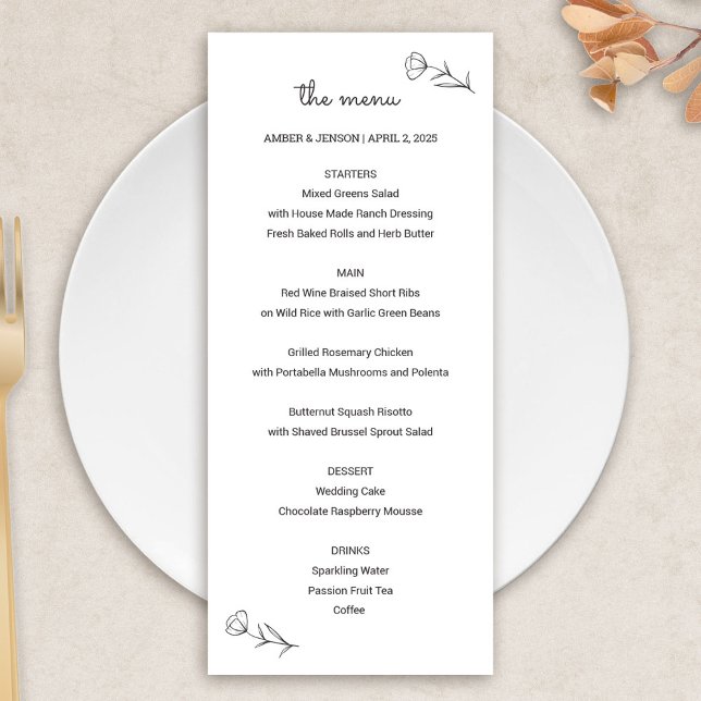 Wildflower Wedding Menu (Wildflower Wedding Menu Card by Fiesta Valley Print)