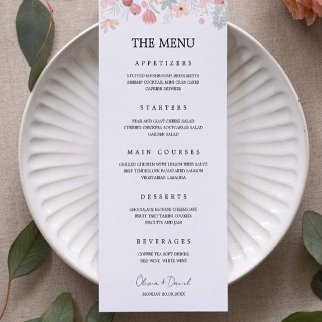 Wildflower Wedding Menu Card Template, Dinner Menu (Creator Uploaded)