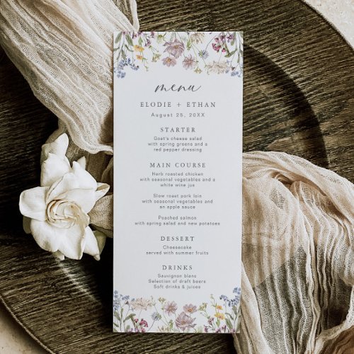 Wildflower Wedding Menu Whimsical Boho Floral 