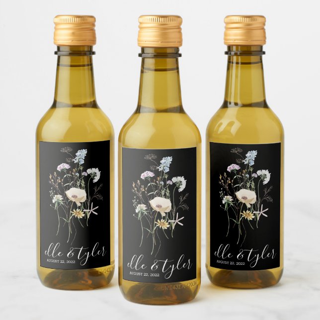 Wildflower Wedding Mini Wine Bottle Label (Bottles)