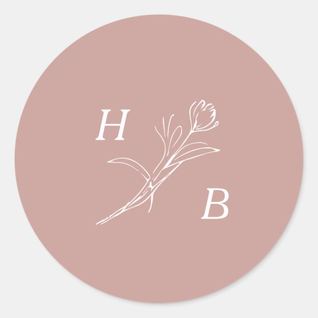 Wildflower Wedding Monogram Classic Round Sticker (Front)