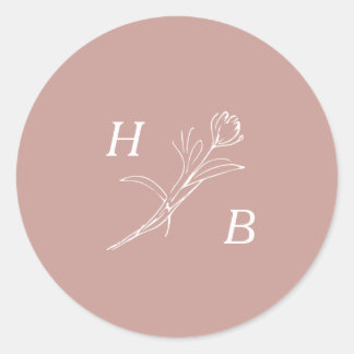 Wildflower Wedding Monogram Classic Round Sticker