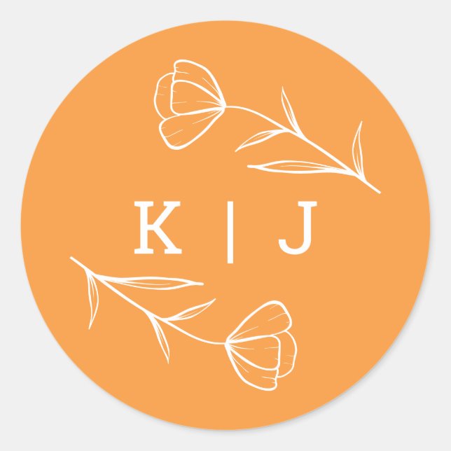 Wildflower Wedding Monogram Sticker in Orange (Front)
