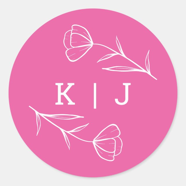 Wildflower Wedding Monogram Sticker in Pink (Front)