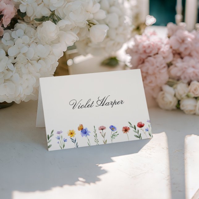 Wildflower Wedding Monogram Table Place Card (Creator Uploaded)