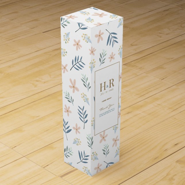 Wildflower Wedding Monogram Wine Gift Box (Front)
