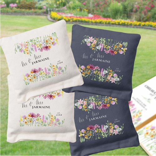 Wildflower Wedding Mr and Mrs Floral Cornhole Bags