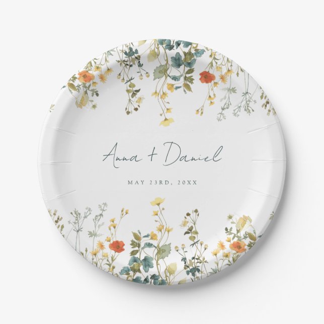Wildflower Wedding Paper Plates (Front)