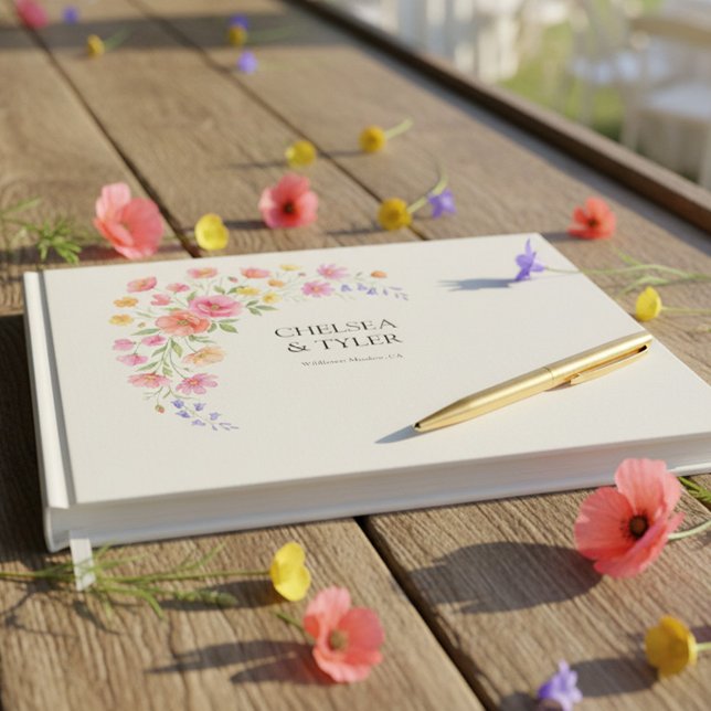 Wildflower Wedding Pretty Floral Signature Guest Book (Pretty floral guest book from the Wildflower Bloom wedding collection by Darling & May)