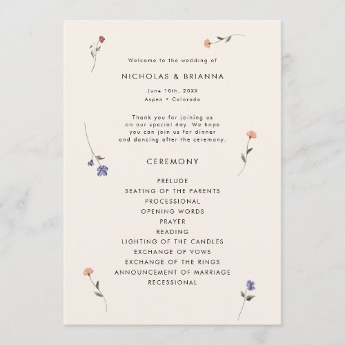 Wildflower Wedding Program