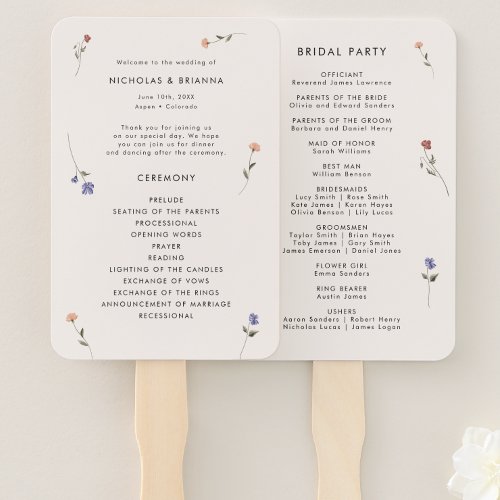 Wildflower Wedding Program Hand Fan