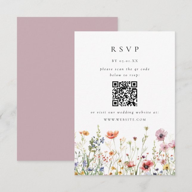 Wildflower Wedding QR Code RSVP Card (Front/Back)