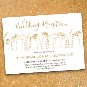 Wildflower Wedding Reception Gold Floral Sketch Invitation