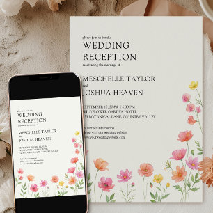 Wildflower Wedding Reception Pink Orange Floral Invitation