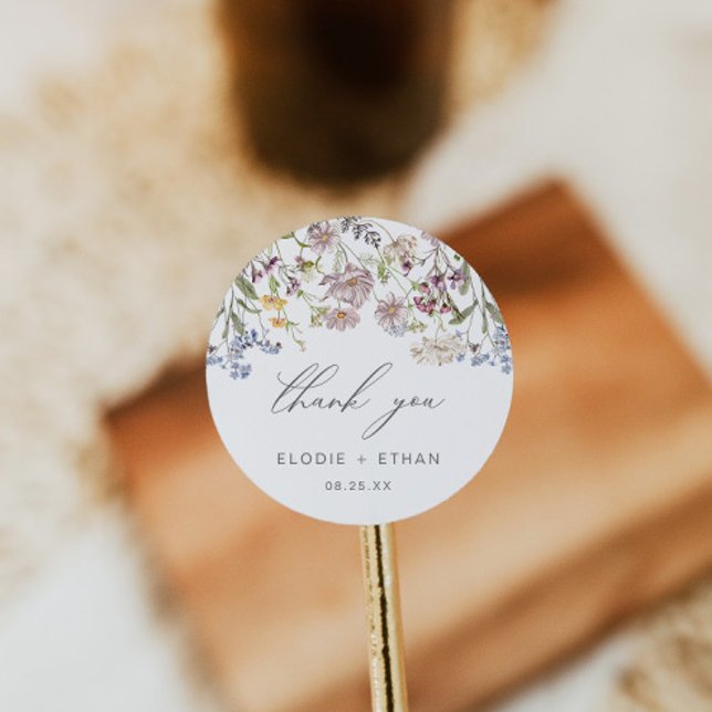Wildflower Wedding Round Sticker Floral Boho Favor (Creator Uploaded)
