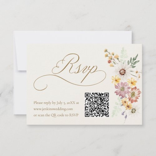 Wildflower Wedding RSVP Card with QR Code