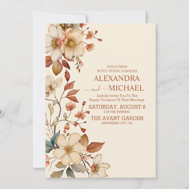 Wildflower Wedding Rustic Floral Invitation (Front)