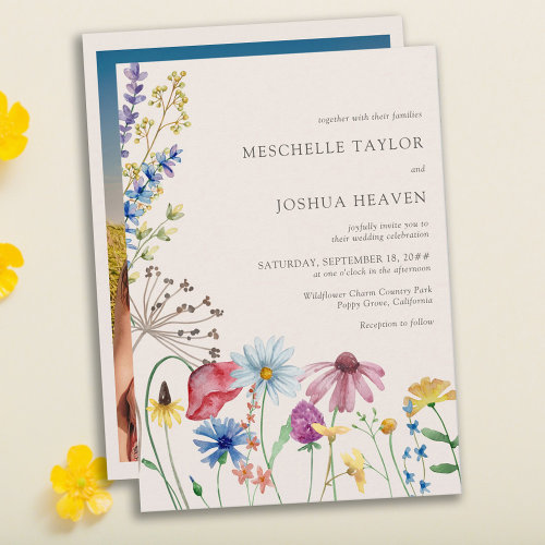 Wildflower Wedding Rustic Floral Photo   Invitation