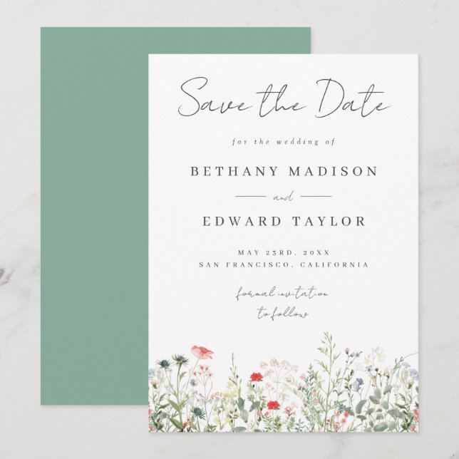 Wildflower Wedding Save The Date (Front/Back)
