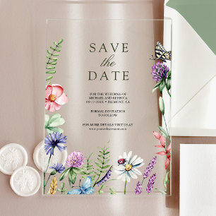 Wildflower Wedding Save the Date Acrylic Invitations
