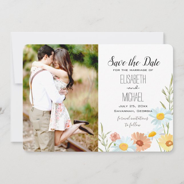 Wildflower Wedding Save the Date Cards with Photos (Front)