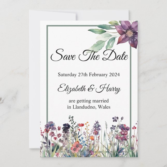 Wildflower Wedding Save The Date Invitation (Front)