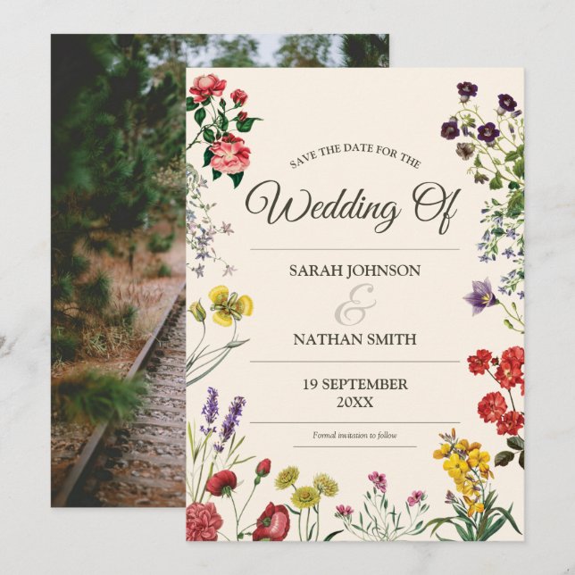 Wildflower Wedding Save the Date with Custom Photo Invitation (Front/Back)