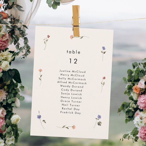 Wildflower Wedding Seating Chart Card 