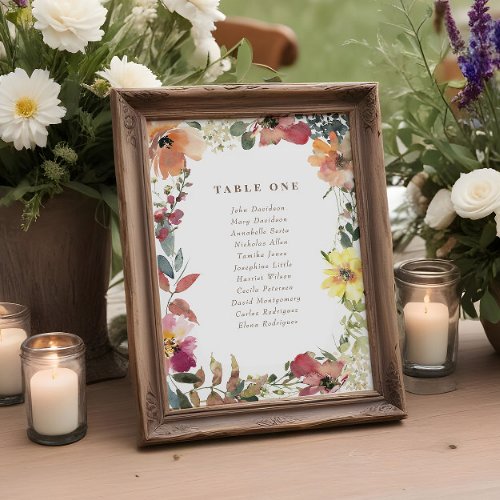 Wildflower Wedding Seating Chart Cards
