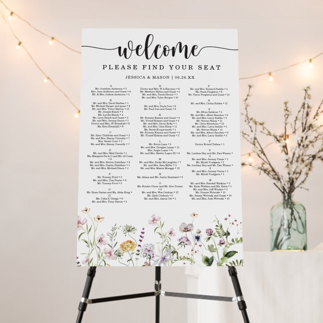 Wildflower Wedding Seating Chart Foam Board (In Situ (Stand))