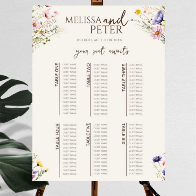 Wildflower Wedding Seating Chart Foam Board (Creator Uploaded)