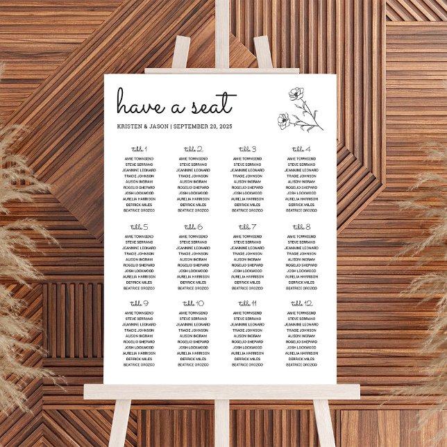 Wildflower Wedding Seating Chart Foam Board (Wildflower Wedding Seating Chart by Fiesta Valley Print)