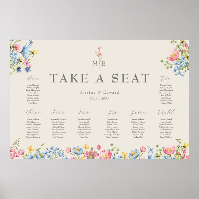 Wildflower Wedding Seating Chart Poster (Front)