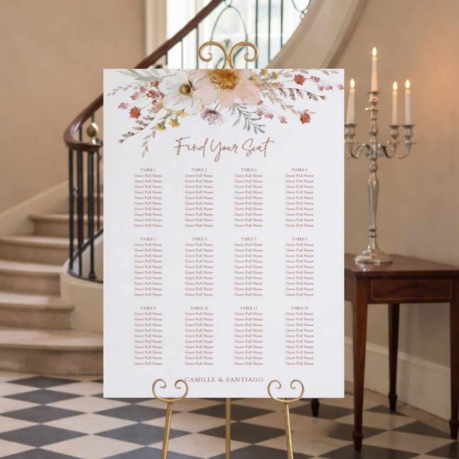 Wildflower Wedding Seating Chart Sign (Boho Wildflower Wedding Seating Chart)