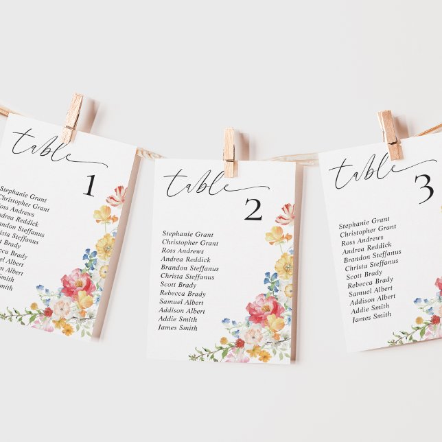 Wildflower Wedding Seating Chart Sign Cards (Creator Uploaded)