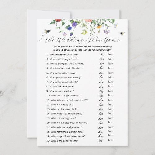 Wildflower Wedding Shoe Game Card