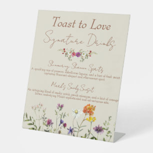 Wildflower Wedding Signature Drinks  Pedestal Sign